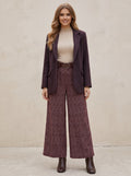 Дамски кариран панталон с широки крачоли в бордо от Benny Boutique с кафяв колан и златиста катарама.