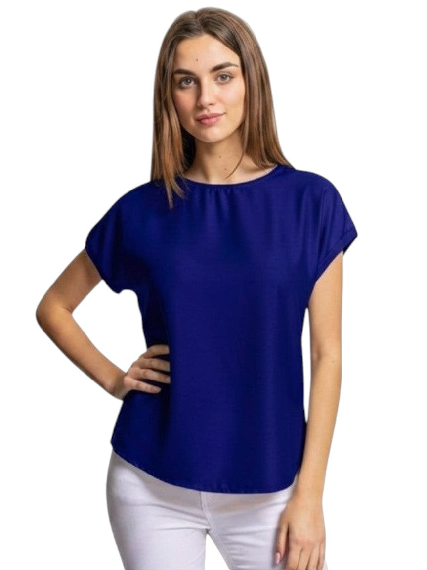 Benny Boutique блуза със сатенен ефект, къси ръкави, с кръгло деколте и свободна кройка.
